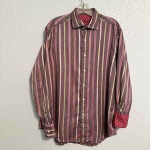 Robert Graham Shirt Mens Medium Colorful Striped Flip Cuff Button Front Casual